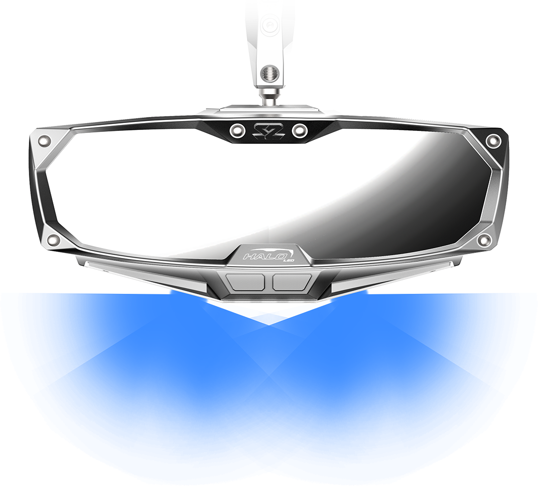 Mirror - Halo R - Rear View w/LED Cabin Light - Rectangle - Silver w/Silver Bezel - 2\" 2008 - 2021