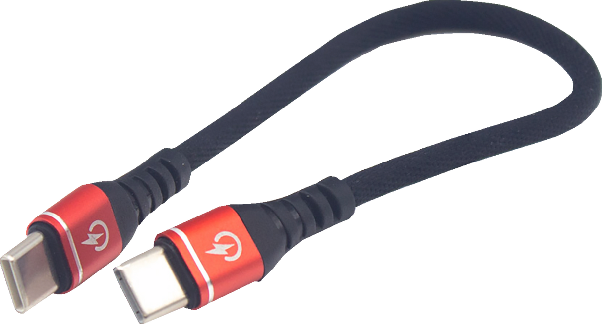 Male USB-C to Male USB-C Cable - Phone Charger - Heavy-Duty - 7-1/2\" - Black/Red