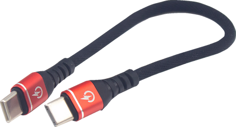 Male USB-C to Male USB-C Cable - Phone Charger - Heavy-Duty - 7-1/2\" - Black/Red