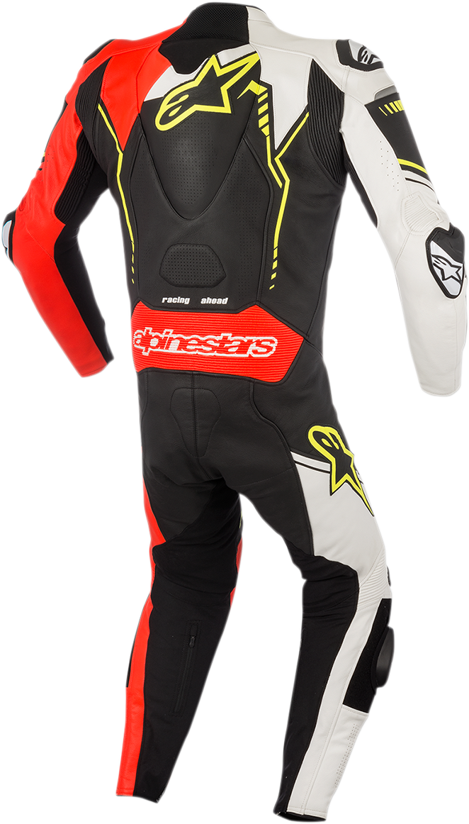 GP Plus v2 1-Piece Leather Suit - Black/White/Red Fluorescent/Yellow Fluorescent - US 44 / EU 54