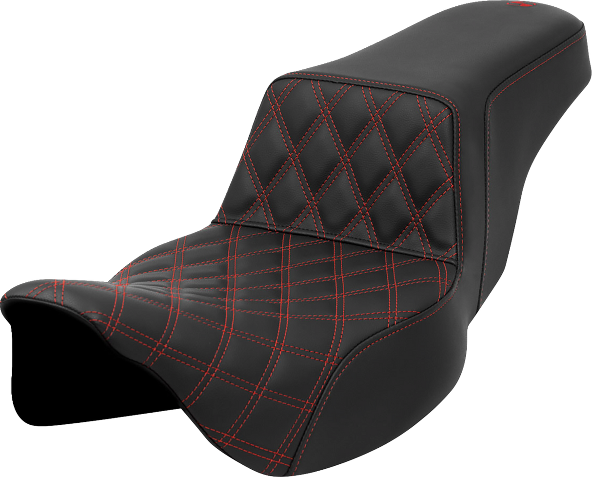 Step-Up Seat - Front Lattice Stitch - Red Stitch - Extended Reach - FLH/FLT \'08-\'23 2008 - 2023