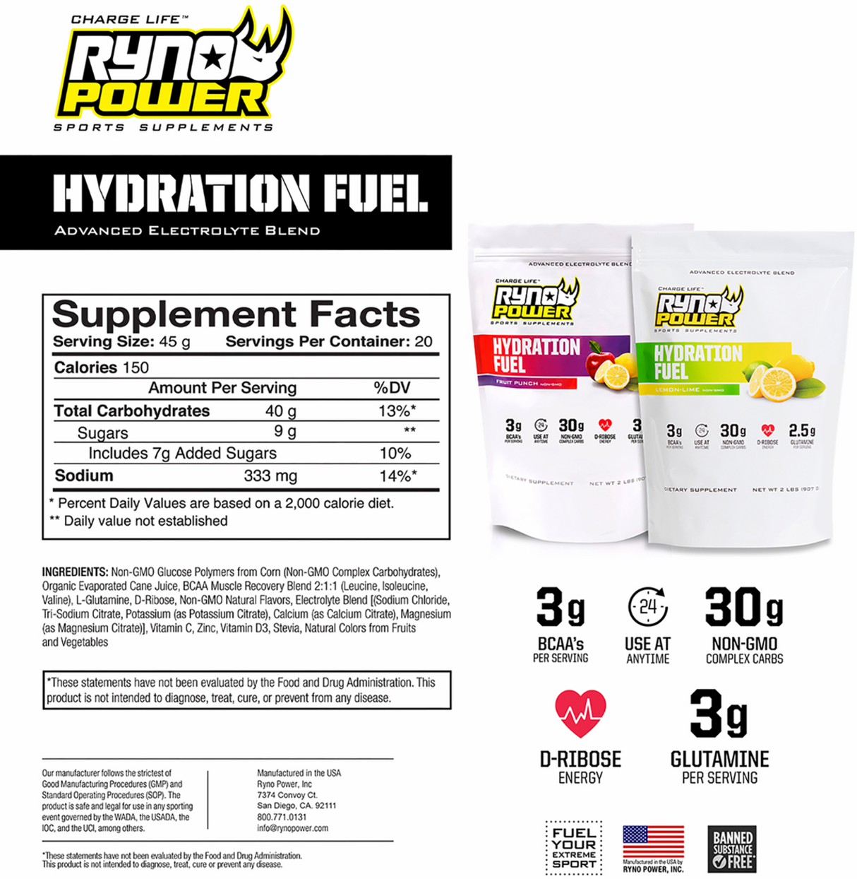 Hydration Fuel Drink Mix - Fruit Punch - 1 lb - 10 Servings