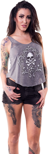 Women\'s Skull and Crossbones Loose Tank Top - Gray - Large