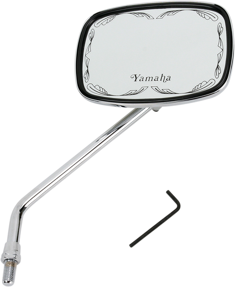 Mirror - Die-Cast - Yamaha Scrolled - Side View - Rectangle - M10 x 1.25 (Left Hand) - Chrome