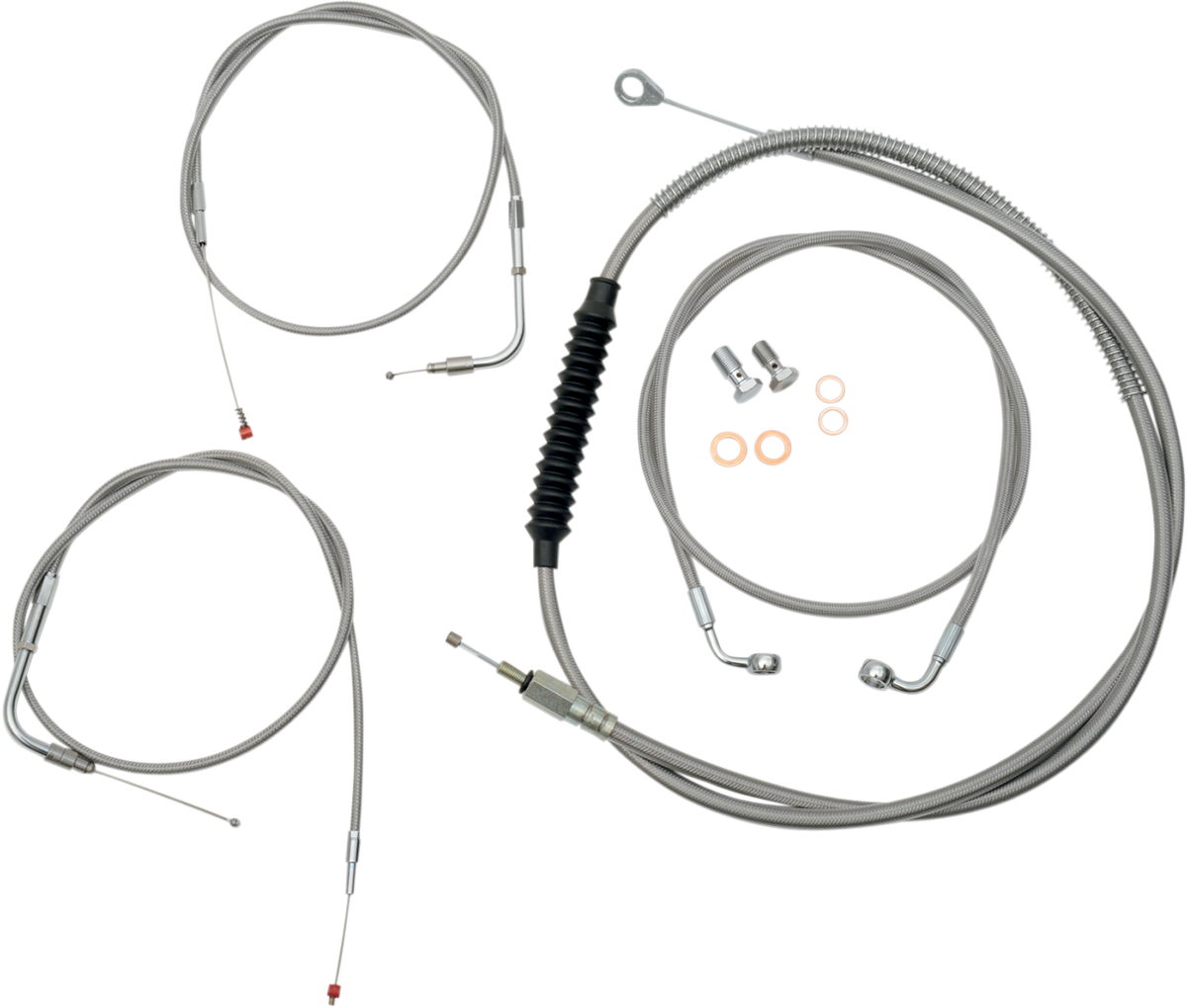 Handlebar Cable/Brake Line Kit - 12\" - 14\" Ape Hanger Handlebars - Stainless Steel 2007 - 2017