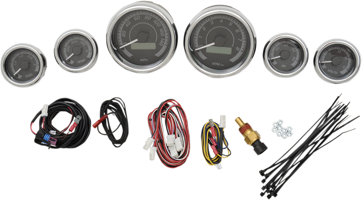 MVX-8K Series Analog/Digital 6-Gauge Kit - Chrome Bezel - Black Face with Gray Background 2004 - 2013