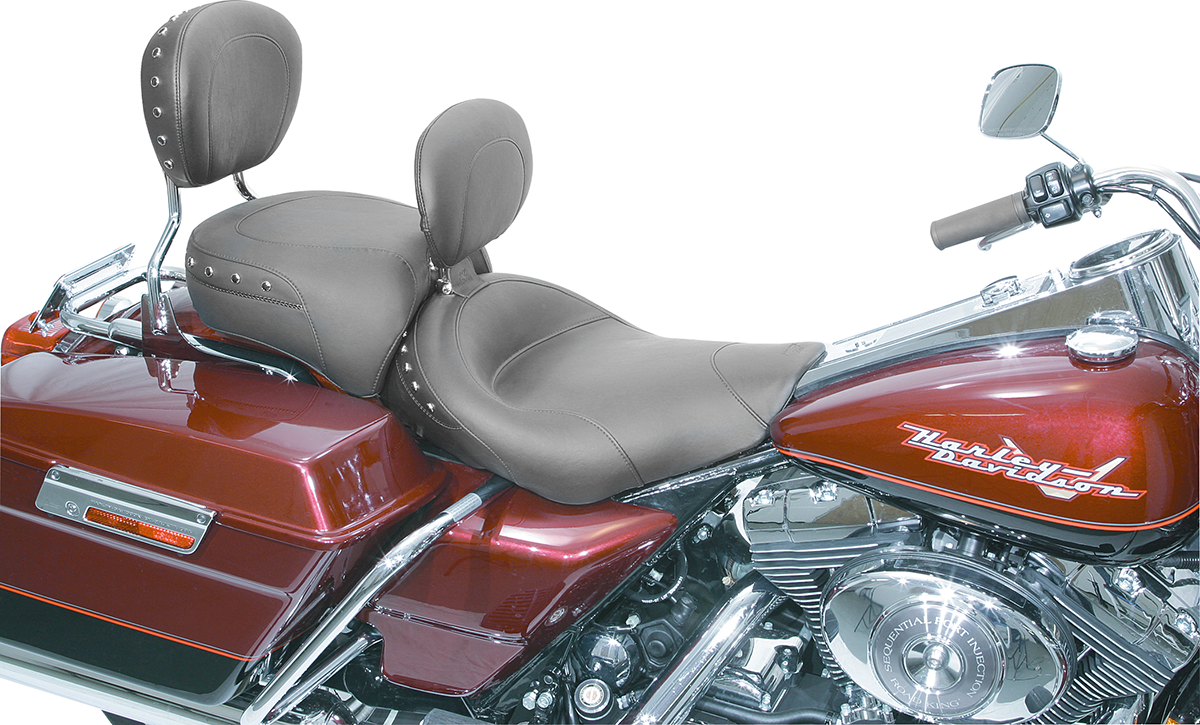 Wide Solo Seat - With Backrest - Black - Studded W/Concho - Road King \'97-\'07 1997 - 2007