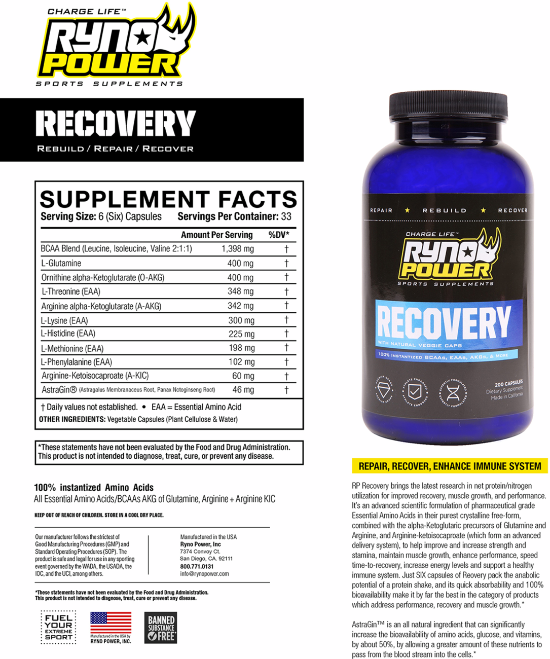 Recovery Capsules - 200 ct. Bottle