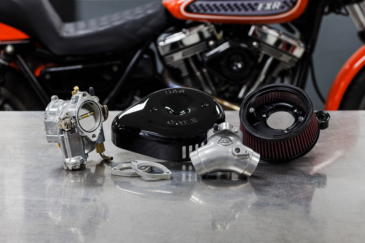 Super G Carburetor with Stealth Air Cleaner Kit - Gloss Black - Evolution Big Twin 1984 - 1999