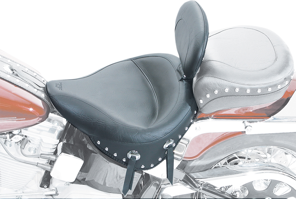 Wide Solo Seat - With Backrest - Black - Studded W/Concho - Softail \'84-\'99 1984 - 1999