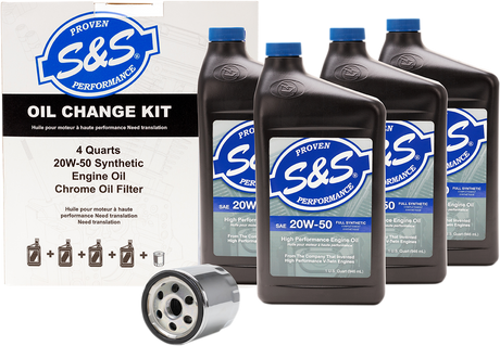 Oil Change Kit - Chrome Filter - \'84-\'99 Big Twin/\'86-\'17 Sportster - 4 US quarts 1984 - 2003