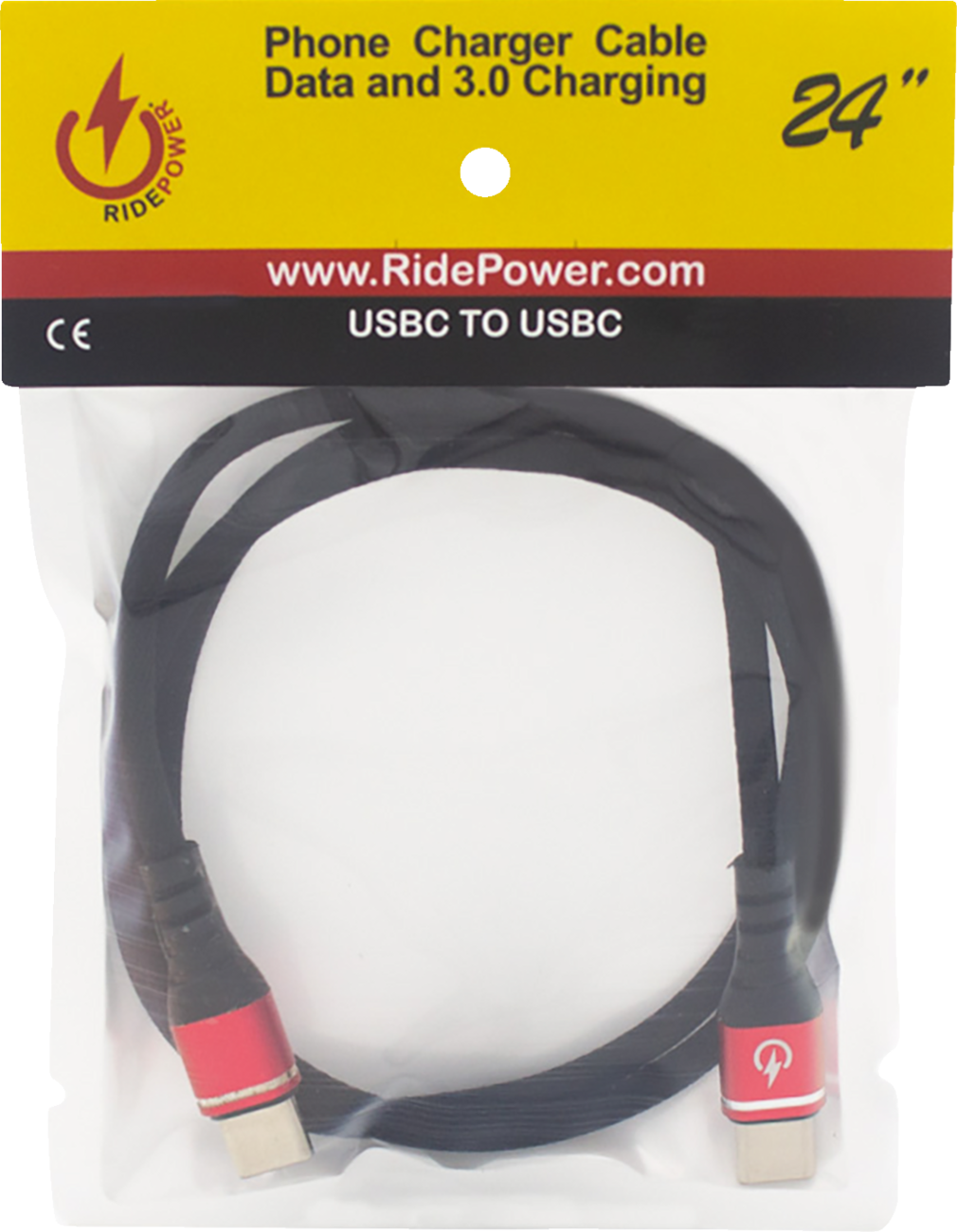 Male USB-C to Male USB-C Cable - Phone - Fast/Charger - 24\" - Black/Red