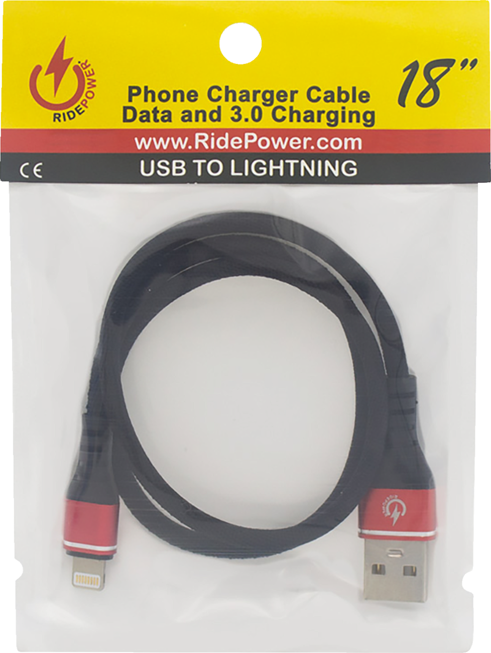 Male USB to Male Lightning Cable - Phone - Charger - 18\" - Black/Red