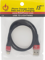 Male USB to Male Lightning Cable - Phone - Charger - 18\" - Black/Red