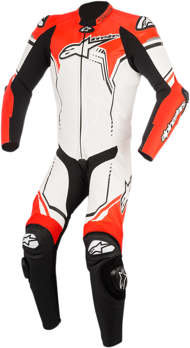 GP Plus v2 1-Piece Leather Suit - White/Black/Red Fluorescent - US 40 / EU 50