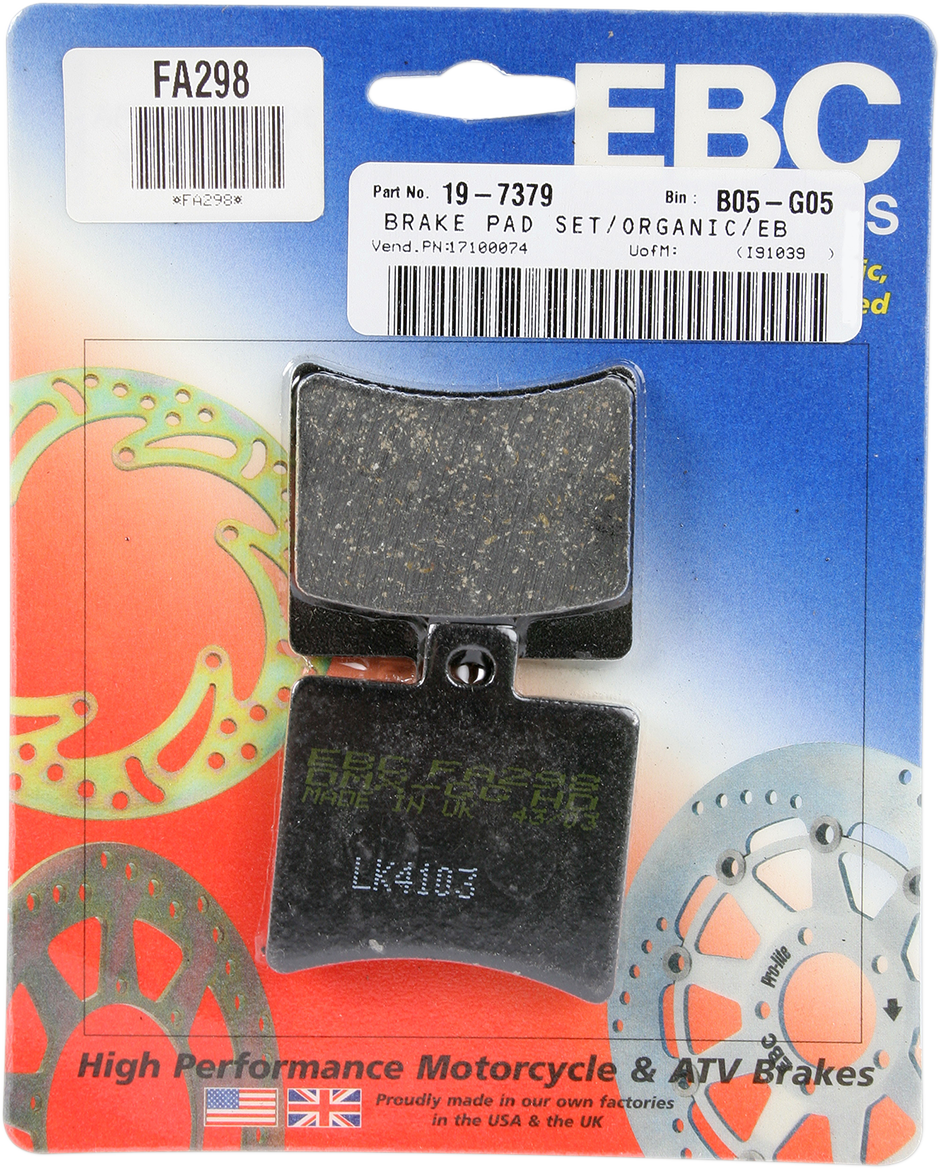 Organic Brake Pads - FA298 2003 - 2016