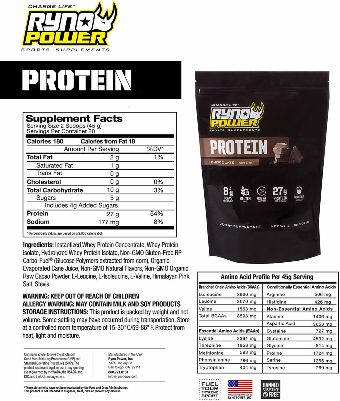 Protein Powder - Chocolate - 1 lb - 10 Servings