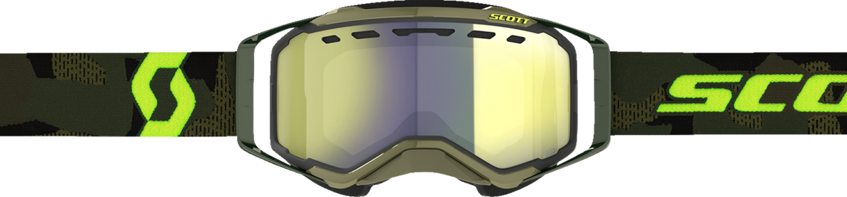 Prospect Snow Cross Goggle - Khaki Green/Neon Yellow - Dual Lens - Enhancer Yellow Chrome