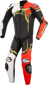 GP Plus v2 1-Piece Leather Suit - Black/White/Red Fluorescent/Yellow Fluorescent - US 44 / EU 54