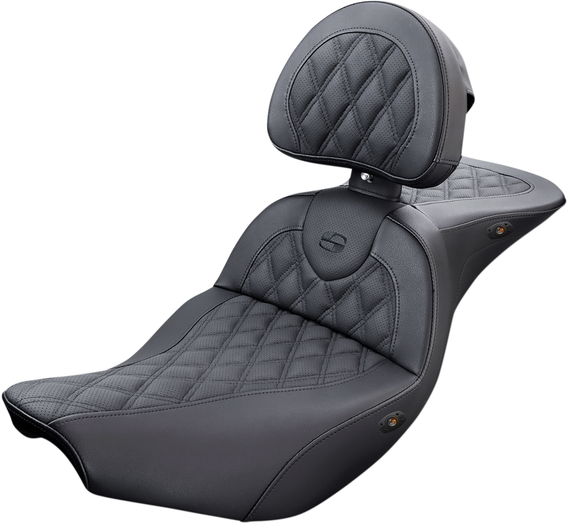 Roadsofa™ Seat - With Backrest - Full Lattice Stitch - Heated - Black - Indian 2014 - 2019