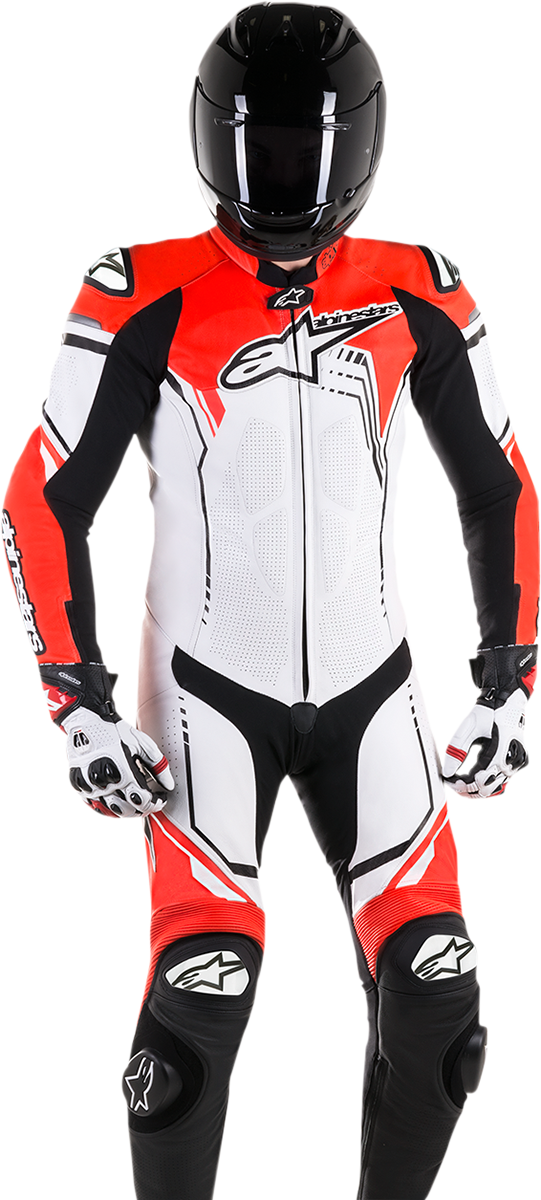 GP Plus v2 1-Piece Leather Suit - White/Black/Red Fluorescent - US 40 / EU 50