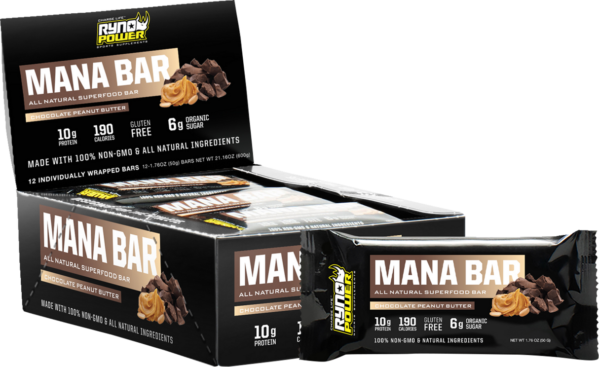 Mana Protein Bar - Chocolate Peanut Butter - 12 Pack with Display Caddy