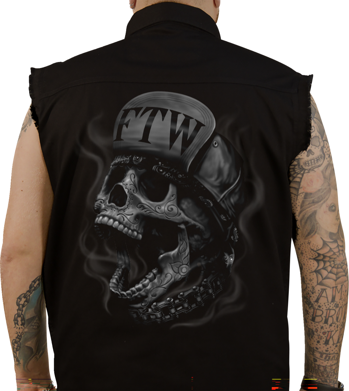 FTW Skull Printed Sleeveless Button Down Shirt - Black - Large