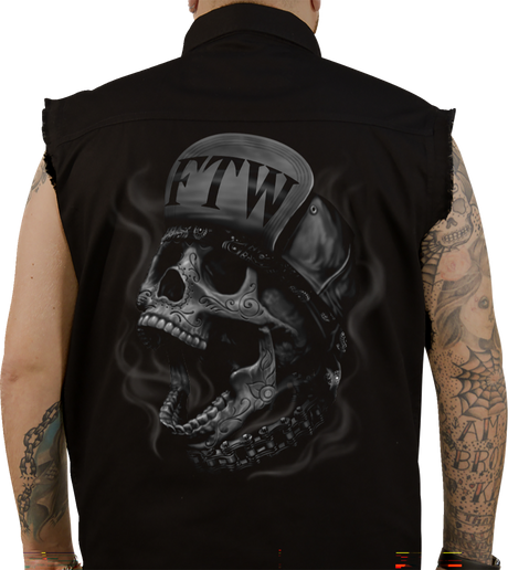 FTW Skull Printed Sleeveless Button Down Shirt - Black - 2XL