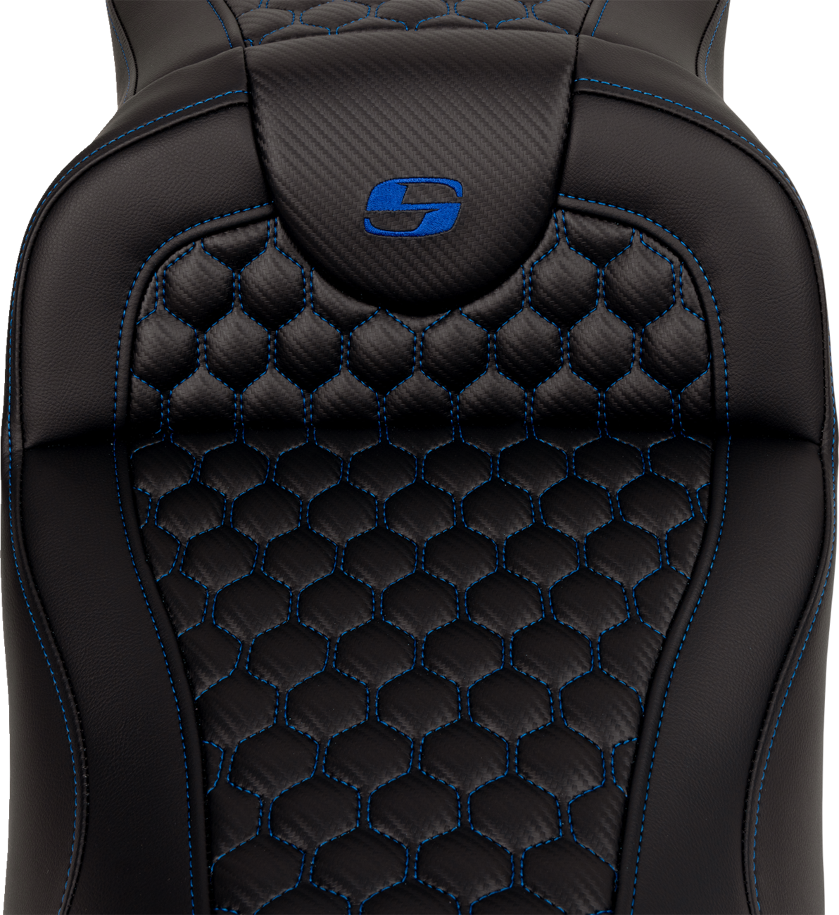 RoadSofa™ Seat - Honeycomb - Blue Stitch - Extended Reach - without Backrest - FLH/FLT \'08-\'23 2008 - 2023