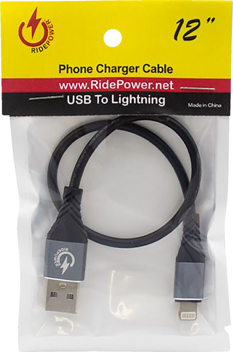 Male USB to Male Lightning Cable - Phone - Charger - 12\" - Black/Gray