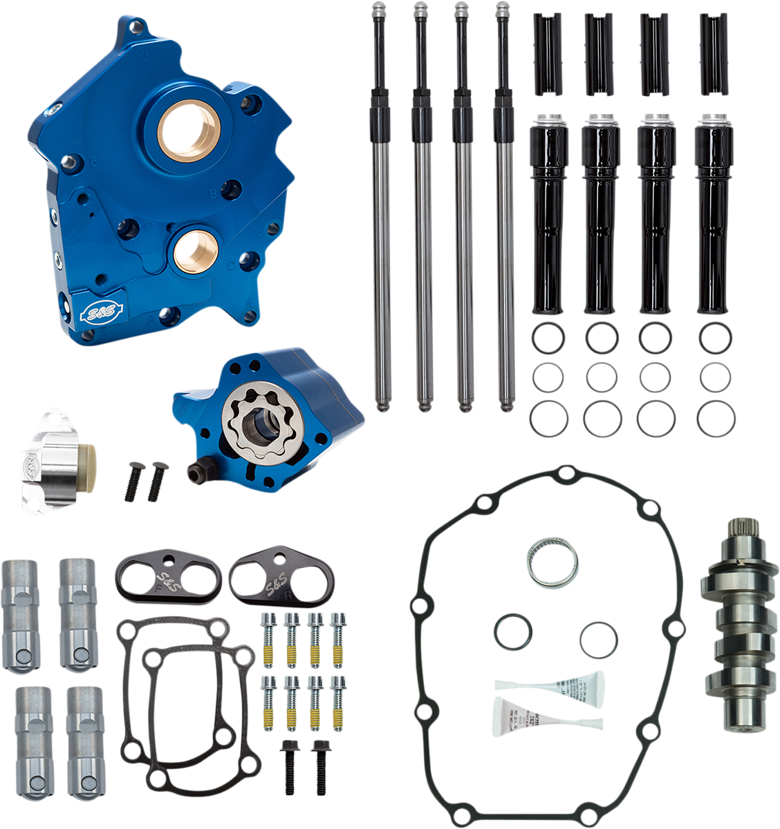 Cam Chest Kit with Plate - Chain Drive - Oil Cooled - 465 Cam - Black Pushrods - M8 2017 - 2021