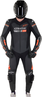 GP Force Chaser 1-Piece Leather Suit - Black/Red Fluorescent - US 46 / EU 56