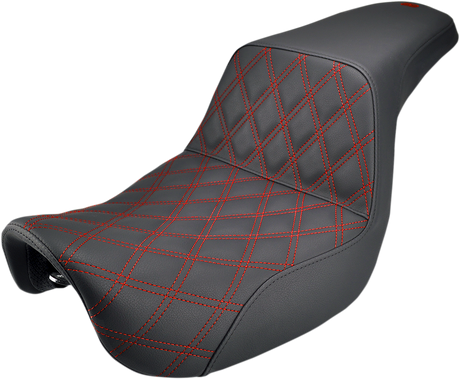 Step-Up Seat - Front Lattice Stitch/With Red Stitching - Black - Dyna 2006 - 2016