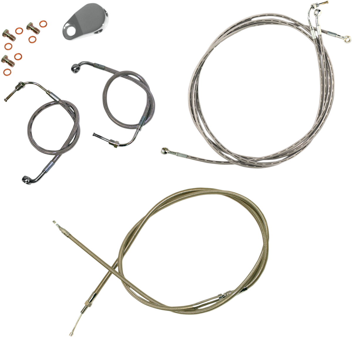 Handlebar Cable/Brake Line Kit - 12\" - 14\" Ape Hanger Handlebars - Stainless Steel 2009 - 2013