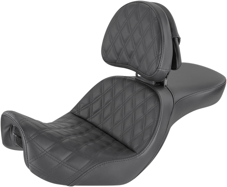 Explorer Seat - With Backrest - Lattice Stitched - Black - FXD 2006 - 2017