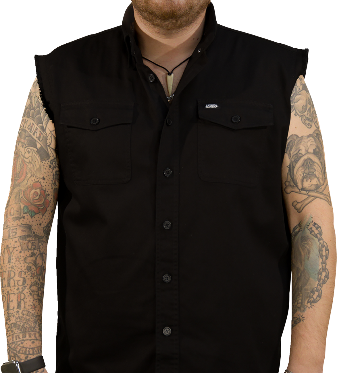 FTW Skull Printed Sleeveless Button Down Shirt - Black - Large