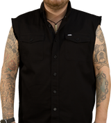 FTW Skull Printed Sleeveless Button Down Shirt - Black - Large